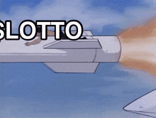 a cartoon of a rocket with the word lotto on it