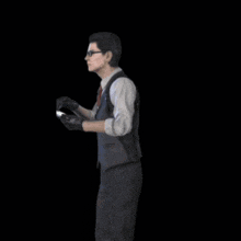 a man in a suit and tie holding a gun