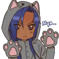 a drawing of a girl wearing a cat hoodie with the word nya written below her