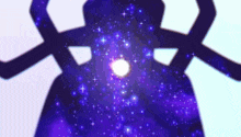 a silhouette of a person surrounded by a purple galaxy