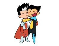 a cartoon of two superheros hugging and kissing