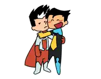 a cartoon of two superheros hugging and kissing