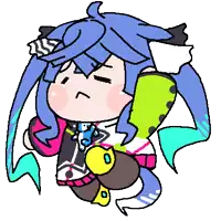 a pixel art drawing of a girl with blue hair and a yellow circle around her waist .