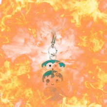 a drawing of a circle of fire with a blue object in the center