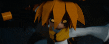 a close up of a cartoon character with orange hair
