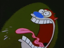 a cartoon character with a pink tongue sticking out of its mouth