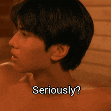 a man in a bathtub with the words seriously written on the bottom