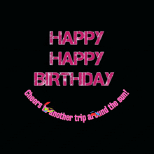 a black background with the words " happy birthday cheers to another trip around the sun " on it