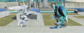 two robots are fighting each other in a video game .