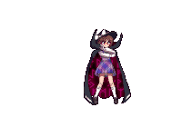 a pixel art of a girl with a cape and a hat