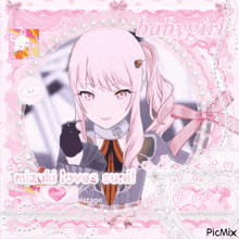 a picture of a girl with pink hair and the words babygirl