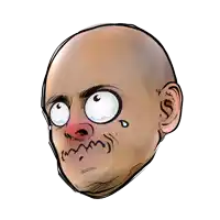 a cartoon drawing of a bald man 's face with a crying expression