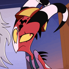 a cartoon character with horns and red eyes