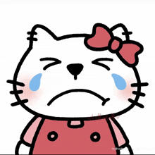 a drawing of a hello kitty crying with a bow on her head