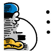 a cartoon drawing of a man with a blue hat and three black circles around him .