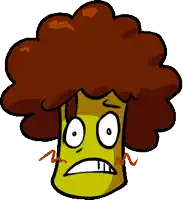 a cartoon drawing of a person with an afro and a yellow face