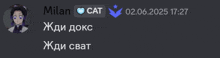 a screenshot of a conversation with milan and cat