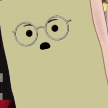 a cartoon face with glasses and a surprised look on it 's face