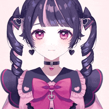 a girl with pigtails and a choker has a heart on her neck