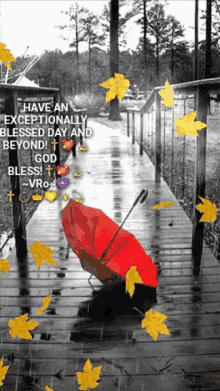 Blessed Day Red Umbrella GIF - Blessed Day Red Umbrella Gold Leaves GIFs