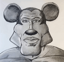 a drawing of a man with a mickey mouse head