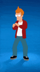fry from futurama is walking on a cloud