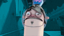 a cartoon of a man with a triangle in his mouth