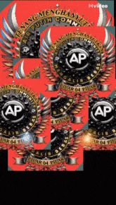 a collage of ap logos on a red and black background