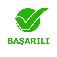 a green check mark in a circle with the word basarili underneath it