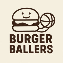 a logo for burger ballers has a hamburger and a basketball