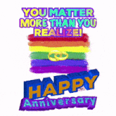 a happy anniversary greeting card with a rainbow flag