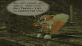 a cartoon squirrel with a speech bubble that says i 'm looking for some poo
