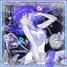 a picture of a girl with purple hair has the words have a nice day on it