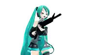 hatsune miku is holding a gun in her hands