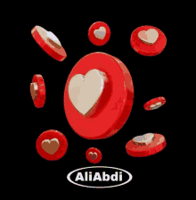 a logo for aliabdi with green circles and hearts on them