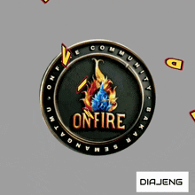 a logo for a community called onfire is displayed on a grey background