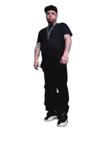 a man in a black shirt has a tattoo on his arm that says " i love you "