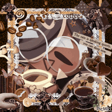 a collage with a cup of coffee and the words the rain is speaking quietly