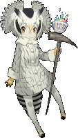 a drawing of an owl holding a torch and a pickaxe