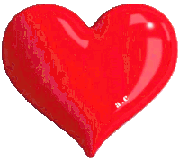 a red heart with the letters a.c. written on it