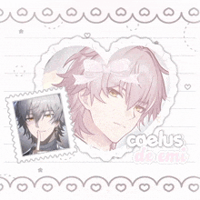 a heart with a picture of a boy and the words coeus de em on the bottom