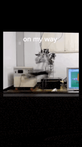 a black screen with the words on my way written in white