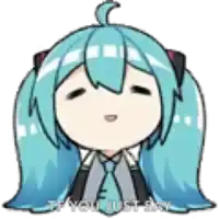 a cartoon of a girl with blue hair and a tie is sitting down with her eyes closed .