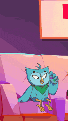 a cartoon of an owl sitting on a couch