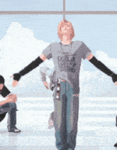 a man wearing a gray shirt that says nirvana on it