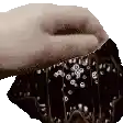 a close up of a person 's hand holding a piece of bread .
