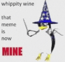 a penguin wearing a wizard hat and glasses is holding a laptop and glasses .