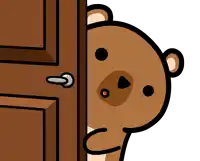 a cartoon of a teddy bear peeking out from behind a door