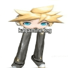 a picture of a person with their legs cut off and the words kagamine leg written on it .