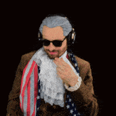 a man wearing a wig and sunglasses says " i 'll think about it "